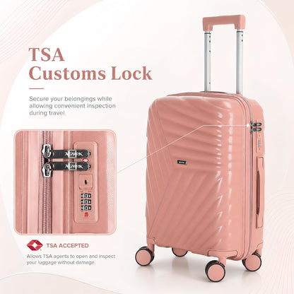 20 In Carry On Luggage with TSA Lock, 22x14x9 Airline Approved Hardside Suitcase, Lightweight PP Travel Luggage with 360° Silent Spinner Wheels, Anti-Burst Zipper for Business (Rose Chevron)
