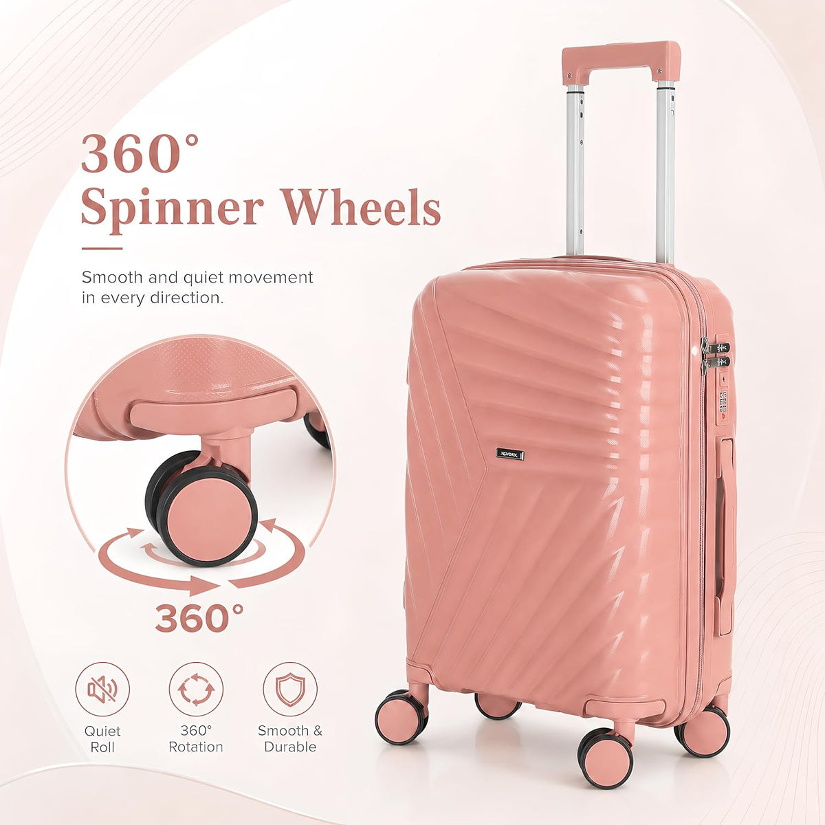 20 In Carry On Luggage with TSA Lock, 22x14x9 Airline Approved Hardside Suitcase, Lightweight PP Travel Luggage with 360° Silent Spinner Wheels, Anti-Burst Zipper for Business (Rose Chevron)