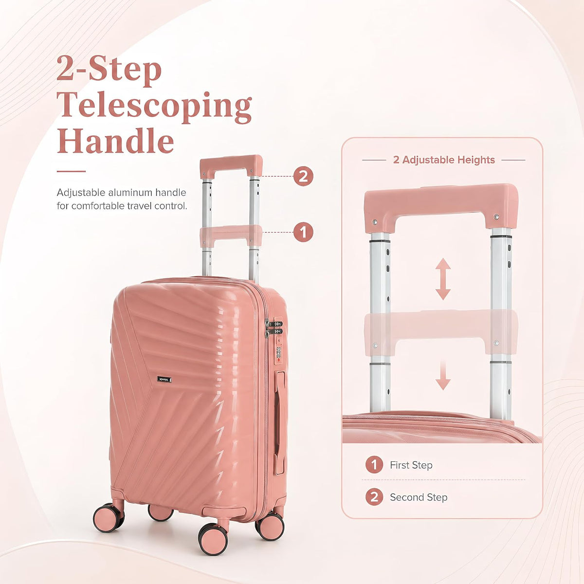 20 In Carry On Luggage with TSA Lock, 22x14x9 Airline Approved Hardside Suitcase, Lightweight PP Travel Luggage with 360° Silent Spinner Wheels, Anti-Burst Zipper for Business (Rose Chevron)