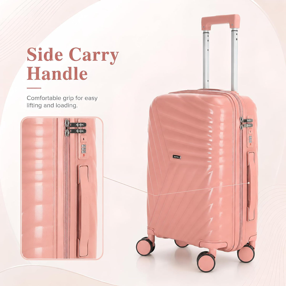 20 In Carry On Luggage with TSA Lock, 22x14x9 Airline Approved Hardside Suitcase, Lightweight PP Travel Luggage with 360° Silent Spinner Wheels, Anti-Burst Zipper for Business (Rose Chevron)