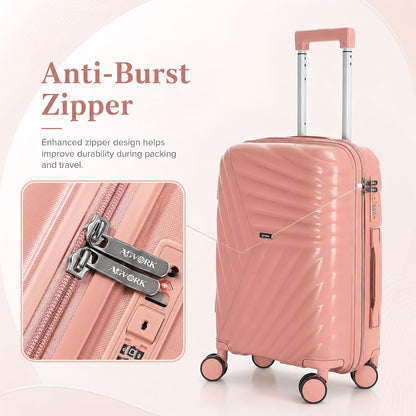 20 In Carry On Luggage with TSA Lock, 22x14x9 Airline Approved Hardside Suitcase, Lightweight PP Travel Luggage with 360° Silent Spinner Wheels, Anti-Burst Zipper for Business (Rose Chevron)