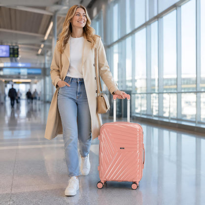 20 In Carry On Luggage with TSA Lock, 22x14x9 Airline Approved Hardside Suitcase, Lightweight PP Travel Luggage with 360° Silent Spinner Wheels, Anti-Burst Zipper for Business (Rose Chevron)