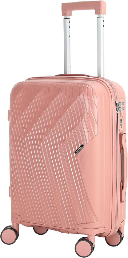 20 In Carry On Luggage with TSA Lock, 22x14x9 Airline Approved Hardside Suitcase, Lightweight PP Travel Luggage with 360° Silent Spinner Wheels, Anti-Burst Zipper for Business (Rose Chevron)