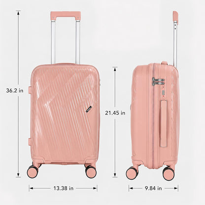 20 In Carry On Luggage with TSA Lock, 22x14x9 Airline Approved Hardside Suitcase, Lightweight PP Travel Luggage with 360° Silent Spinner Wheels, Anti-Burst Zipper for Business (Rose Chevron)