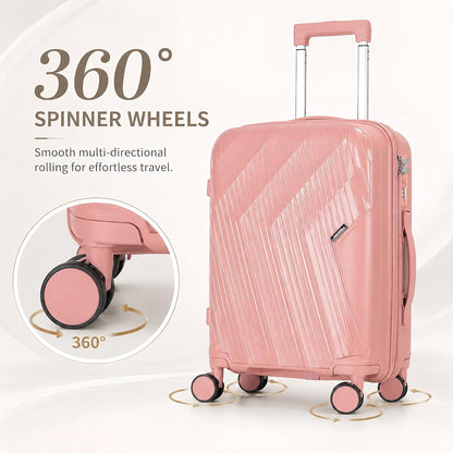 20 In Carry On Luggage with TSA Lock, 22x14x9 Airline Approved Hardside Suitcase, Lightweight PP Travel Luggage with 360° Silent Spinner Wheels, Anti-Burst Zipper for Business (Rose Chevron)