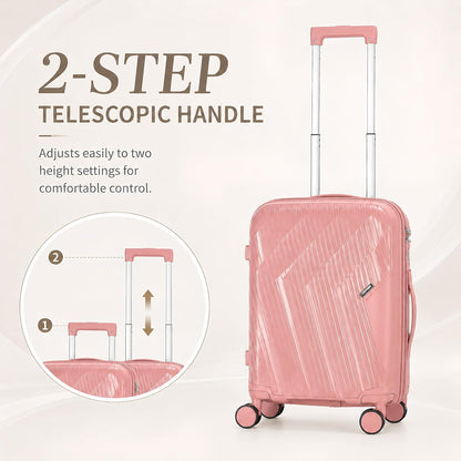 20 In Carry On Luggage with TSA Lock, 22x14x9 Airline Approved Hardside Suitcase, Lightweight PP Travel Luggage with 360° Silent Spinner Wheels, Anti-Burst Zipper for Business (Rose Chevron)