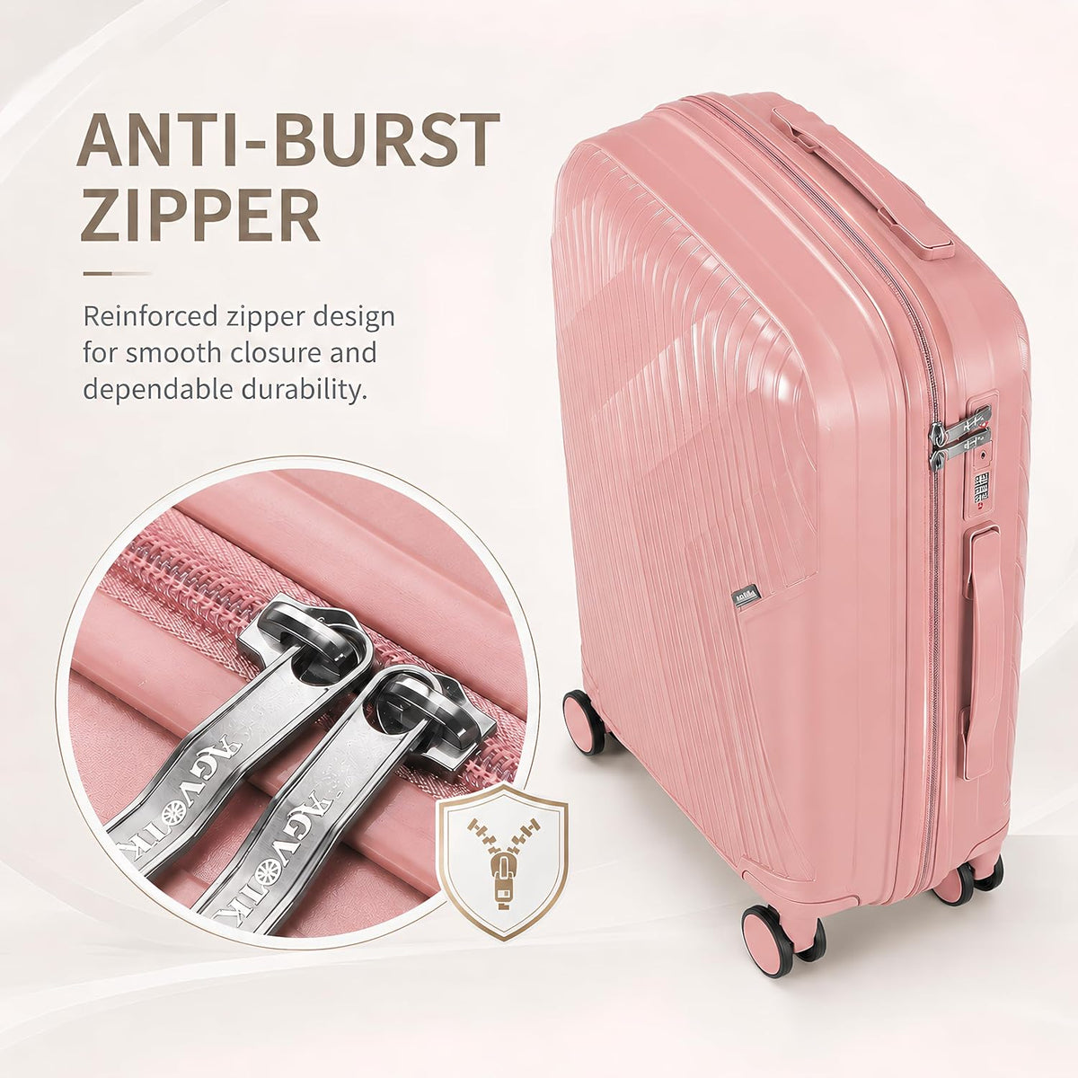 20 In Carry On Luggage with TSA Lock, 22x14x9 Airline Approved Hardside Suitcase, Lightweight PP Travel Luggage with 360° Silent Spinner Wheels, Anti-Burst Zipper for Business (Rose Chevron)