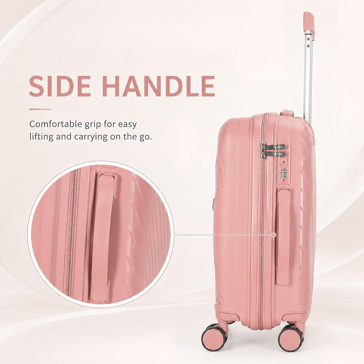 20 In Carry On Luggage with TSA Lock, 22x14x9 Airline Approved Hardside Suitcase, Lightweight PP Travel Luggage with 360° Silent Spinner Wheels, Anti-Burst Zipper for Business (Rose Chevron)