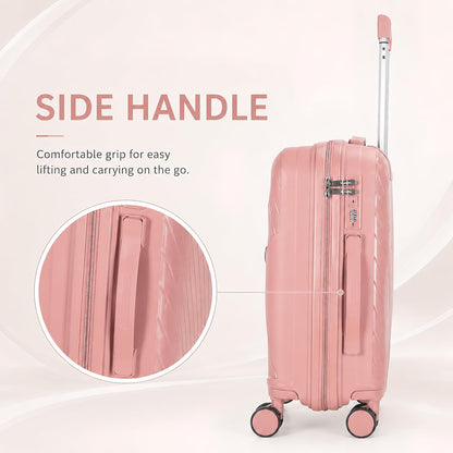 20 In Carry On Luggage with TSA Lock, 22x14x9 Airline Approved Hardside Suitcase, Lightweight PP Travel Luggage with 360° Silent Spinner Wheels, Anti-Burst Zipper for Business (Rose Chevron)