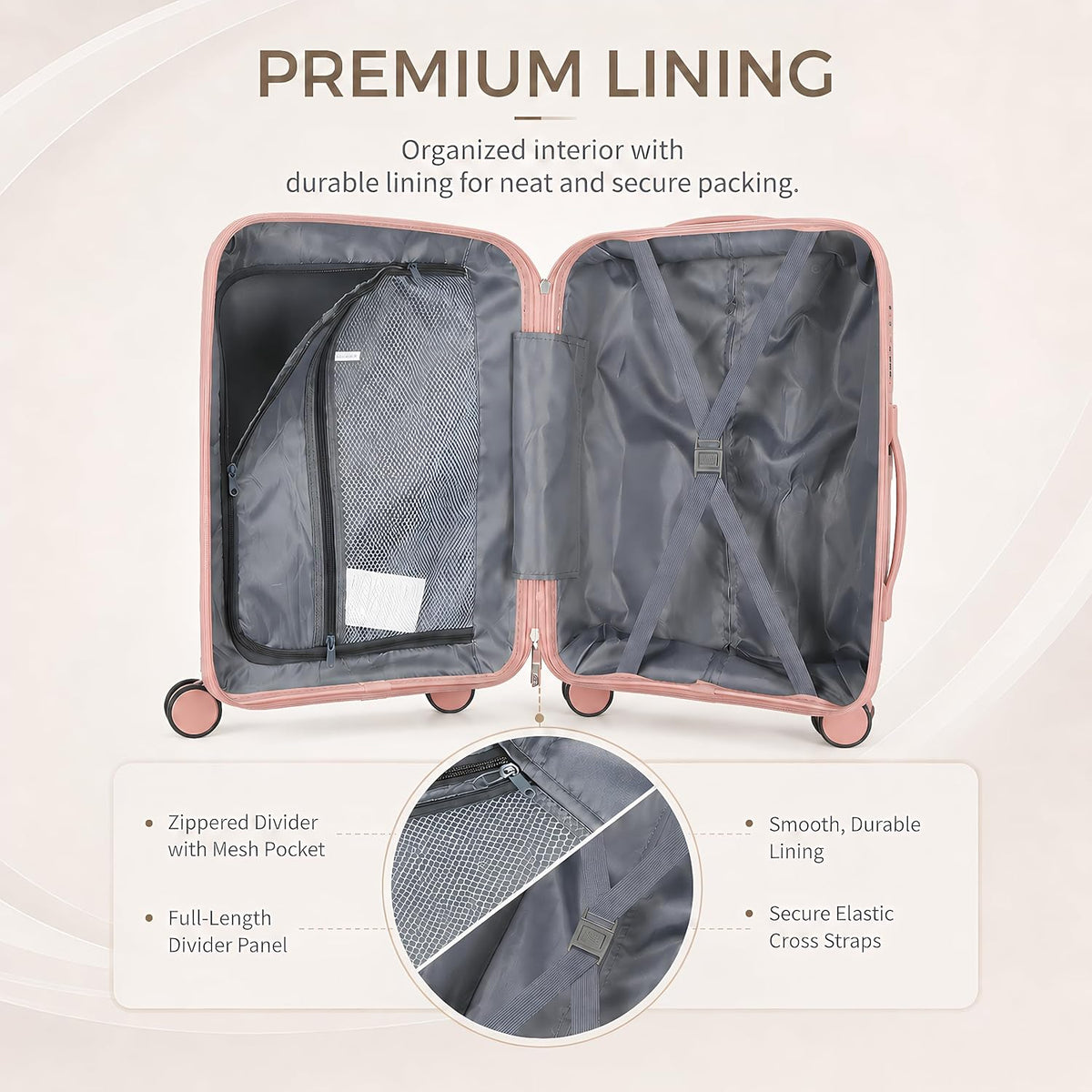 20 In Carry On Luggage with TSA Lock, 22x14x9 Airline Approved Hardside Suitcase, Lightweight PP Travel Luggage with 360° Silent Spinner Wheels, Anti-Burst Zipper for Business (Rose Chevron)