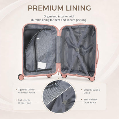 20 In Carry On Luggage with TSA Lock, 22x14x9 Airline Approved Hardside Suitcase, Lightweight PP Travel Luggage with 360° Silent Spinner Wheels, Anti-Burst Zipper for Business (Rose Chevron)