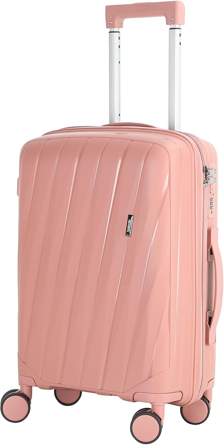 20 In Carry On Luggage with TSA Lock, 22x14x9 Airline Approved Hardside Suitcase, Lightweight PP Travel Luggage with 360° Silent Spinner Wheels, Anti-Burst Zipper for Business (Rose Chevron)