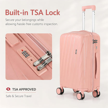20 In Carry On Luggage with TSA Lock, 22x14x9 Airline Approved Hardside Suitcase, Lightweight PP Travel Luggage with 360° Silent Spinner Wheels, Anti-Burst Zipper for Business (Rose Chevron)