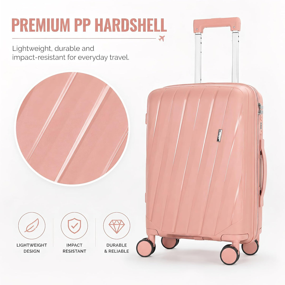 20 In Carry On Luggage with TSA Lock, 22x14x9 Airline Approved Hardside Suitcase, Lightweight PP Travel Luggage with 360° Silent Spinner Wheels, Anti-Burst Zipper for Business (Rose Chevron)