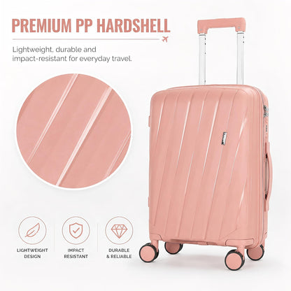 20 In Carry On Luggage with TSA Lock, 22x14x9 Airline Approved Hardside Suitcase, Lightweight PP Travel Luggage with 360° Silent Spinner Wheels, Anti-Burst Zipper for Business (Rose Chevron)