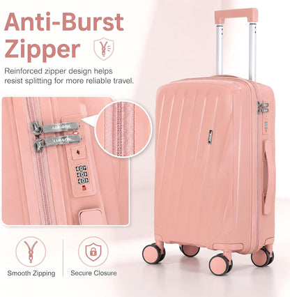 20 In Carry On Luggage with TSA Lock, 22x14x9 Airline Approved Hardside Suitcase, Lightweight PP Travel Luggage with 360° Silent Spinner Wheels, Anti-Burst Zipper for Business (Rose Chevron)