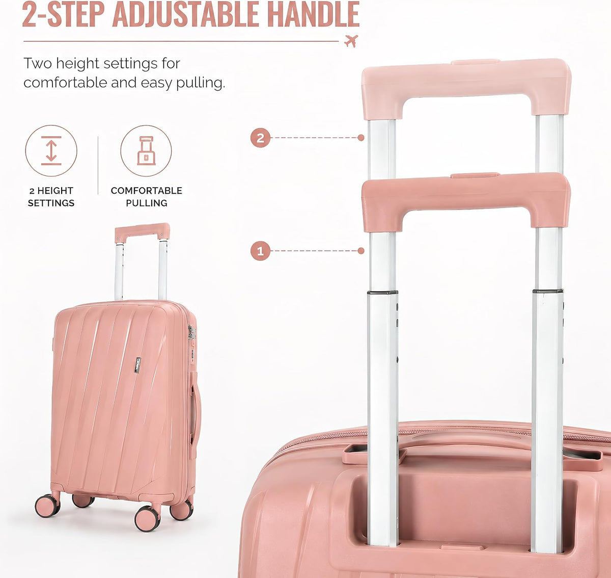 20 In Carry On Luggage with TSA Lock, 22x14x9 Airline Approved Hardside Suitcase, Lightweight PP Travel Luggage with 360° Silent Spinner Wheels, Anti-Burst Zipper for Business (Rose Chevron)