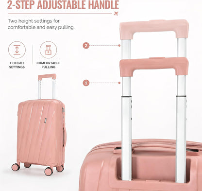 20 In Carry On Luggage with TSA Lock, 22x14x9 Airline Approved Hardside Suitcase, Lightweight PP Travel Luggage with 360° Silent Spinner Wheels, Anti-Burst Zipper for Business (Rose Chevron)