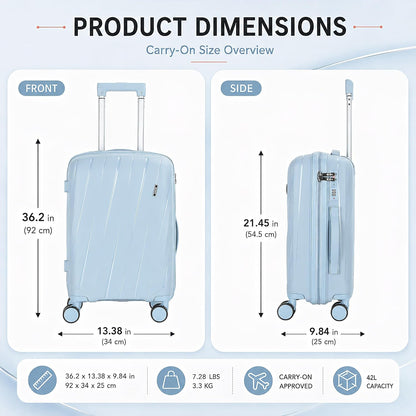 20 In Carry On Luggage with TSA Lock, 22x14x9 Airline Approved Hardside Suitcase, Lightweight PP Travel Luggage with 360° Silent Spinner Wheels, Anti-Burst Zipper for Business (Rose Chevron)