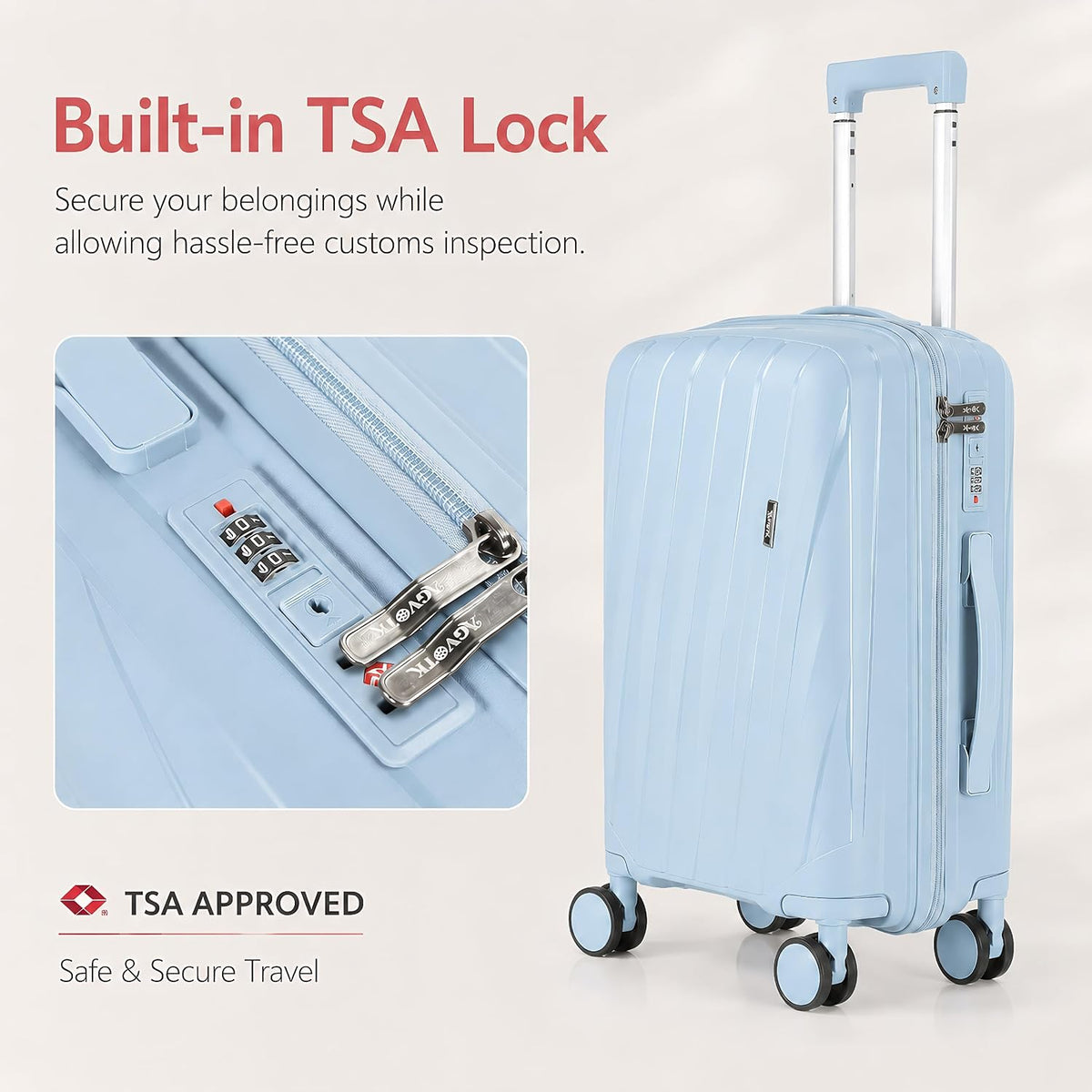 20 In Carry On Luggage with TSA Lock, 22x14x9 Airline Approved Hardside Suitcase, Lightweight PP Travel Luggage with 360° Silent Spinner Wheels, Anti-Burst Zipper for Business (Rose Chevron)