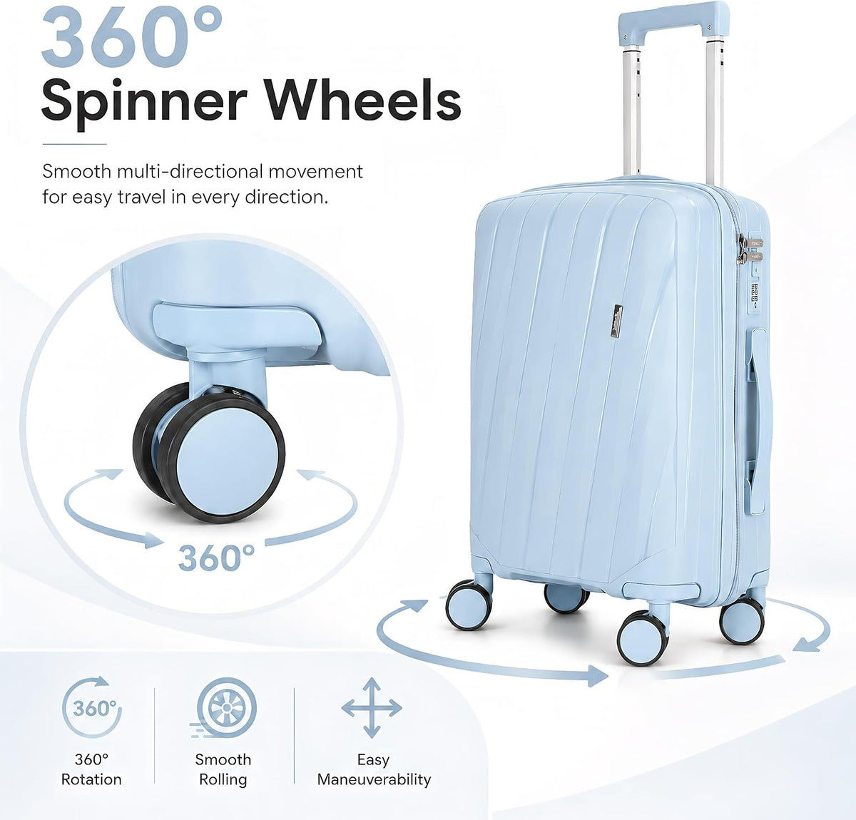 20 In Carry On Luggage with TSA Lock, 22x14x9 Airline Approved Hardside Suitcase, Lightweight PP Travel Luggage with 360° Silent Spinner Wheels, Anti-Burst Zipper for Business (Rose Chevron)