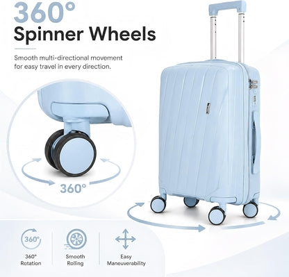 20 In Carry On Luggage with TSA Lock, 22x14x9 Airline Approved Hardside Suitcase, Lightweight PP Travel Luggage with 360° Silent Spinner Wheels, Anti-Burst Zipper for Business (Rose Chevron)