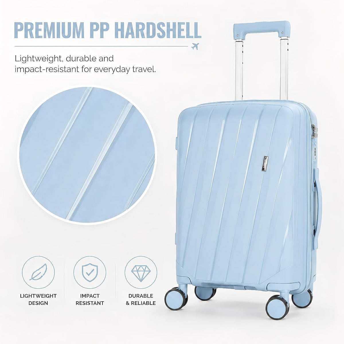 20 In Carry On Luggage with TSA Lock, 22x14x9 Airline Approved Hardside Suitcase, Lightweight PP Travel Luggage with 360° Silent Spinner Wheels, Anti-Burst Zipper for Business (Rose Chevron)