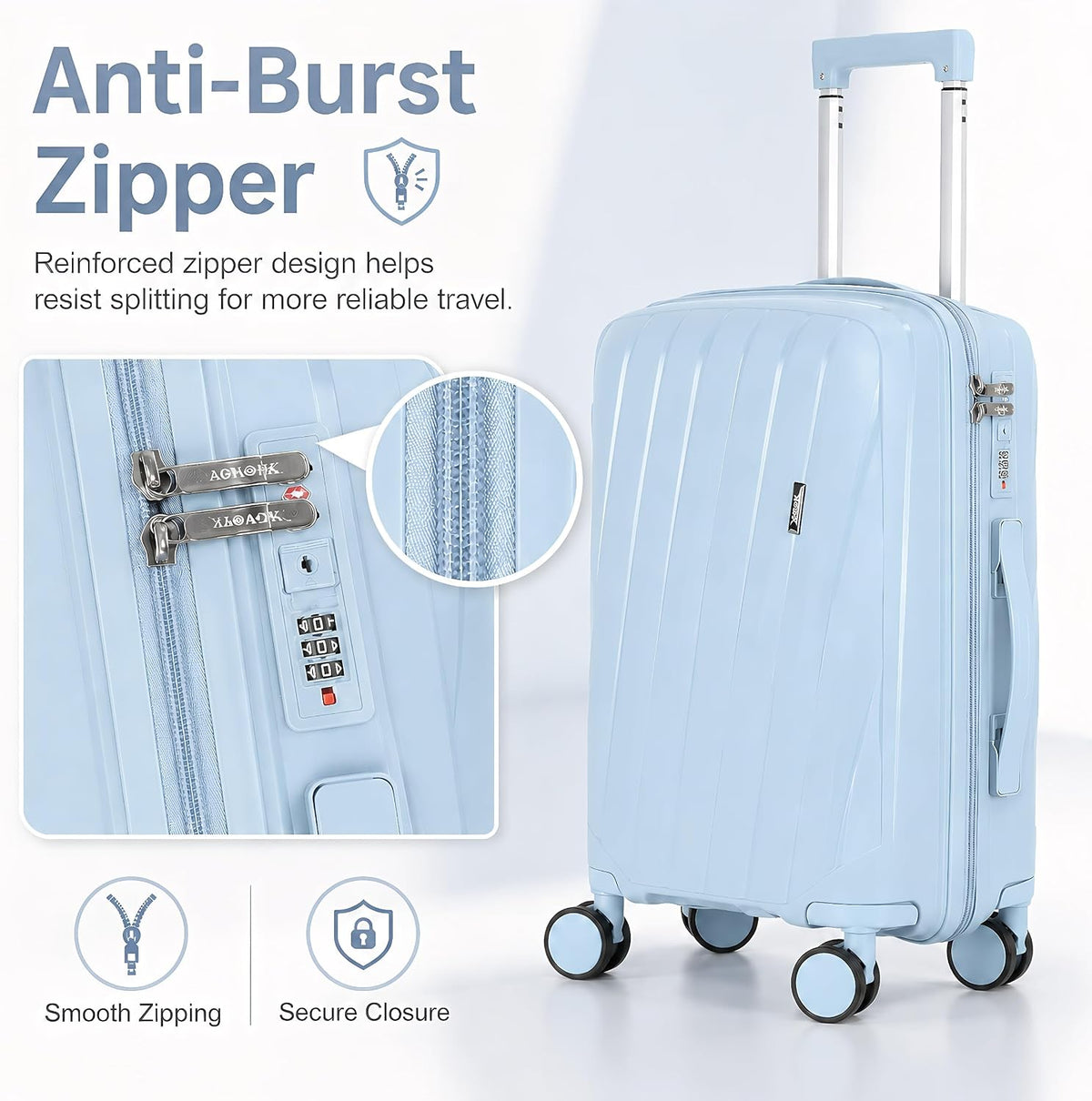 20 In Carry On Luggage with TSA Lock, 22x14x9 Airline Approved Hardside Suitcase, Lightweight PP Travel Luggage with 360° Silent Spinner Wheels, Anti-Burst Zipper for Business (Rose Chevron)