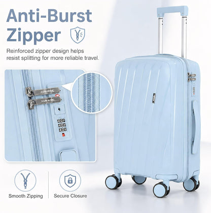20 In Carry On Luggage with TSA Lock, 22x14x9 Airline Approved Hardside Suitcase, Lightweight PP Travel Luggage with 360° Silent Spinner Wheels, Anti-Burst Zipper for Business (Rose Chevron)