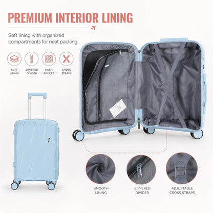 20 In Carry On Luggage with TSA Lock, 22x14x9 Airline Approved Hardside Suitcase, Lightweight PP Travel Luggage with 360° Silent Spinner Wheels, Anti-Burst Zipper for Business (Rose Chevron)