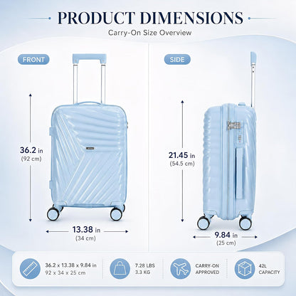 20 In Carry On Luggage with TSA Lock, 22x14x9 Airline Approved Hardside Suitcase, Lightweight PP Travel Luggage with 360° Silent Spinner Wheels, Anti-Burst Zipper for Business (Rose Chevron)