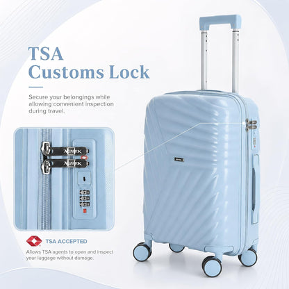 20 In Carry On Luggage with TSA Lock, 22x14x9 Airline Approved Hardside Suitcase, Lightweight PP Travel Luggage with 360° Silent Spinner Wheels, Anti-Burst Zipper for Business (Rose Chevron)