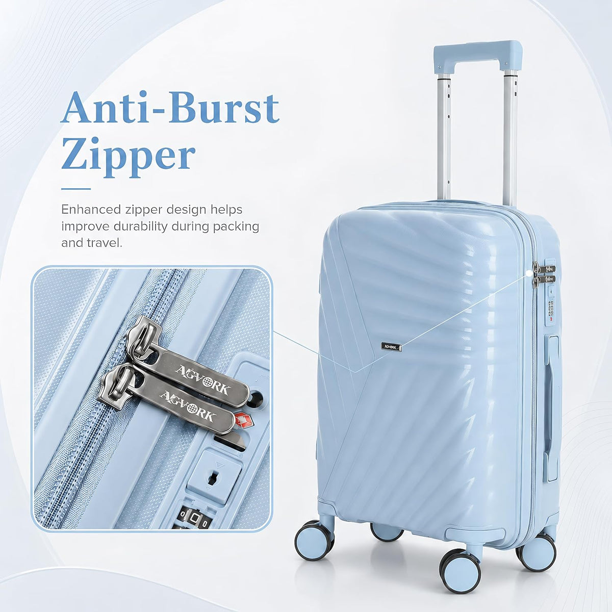20 In Carry On Luggage with TSA Lock, 22x14x9 Airline Approved Hardside Suitcase, Lightweight PP Travel Luggage with 360° Silent Spinner Wheels, Anti-Burst Zipper for Business (Rose Chevron)