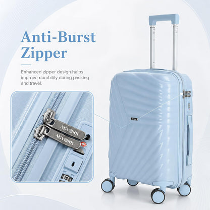 20 In Carry On Luggage with TSA Lock, 22x14x9 Airline Approved Hardside Suitcase, Lightweight PP Travel Luggage with 360° Silent Spinner Wheels, Anti-Burst Zipper for Business (Rose Chevron)