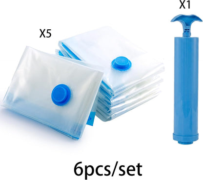 5 Pack Vacuum Storage Bags 40x60cm(15.7x23.6in) with Hand Pump, Airtight Reusable Vacuum Seal Space Saver Bags for Clothes, Bedding, Comforters, Pillows, Travel Dorm Closet Moving Storage