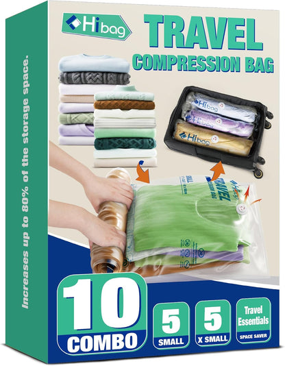 Travel Zipper Storage Bags, Travel Essentials Roll Up Compression Bags | Cruise Flight Accessories, fit Luggase Carryon Backpack, for Clothes, Waterproof, No Vacuum Needed