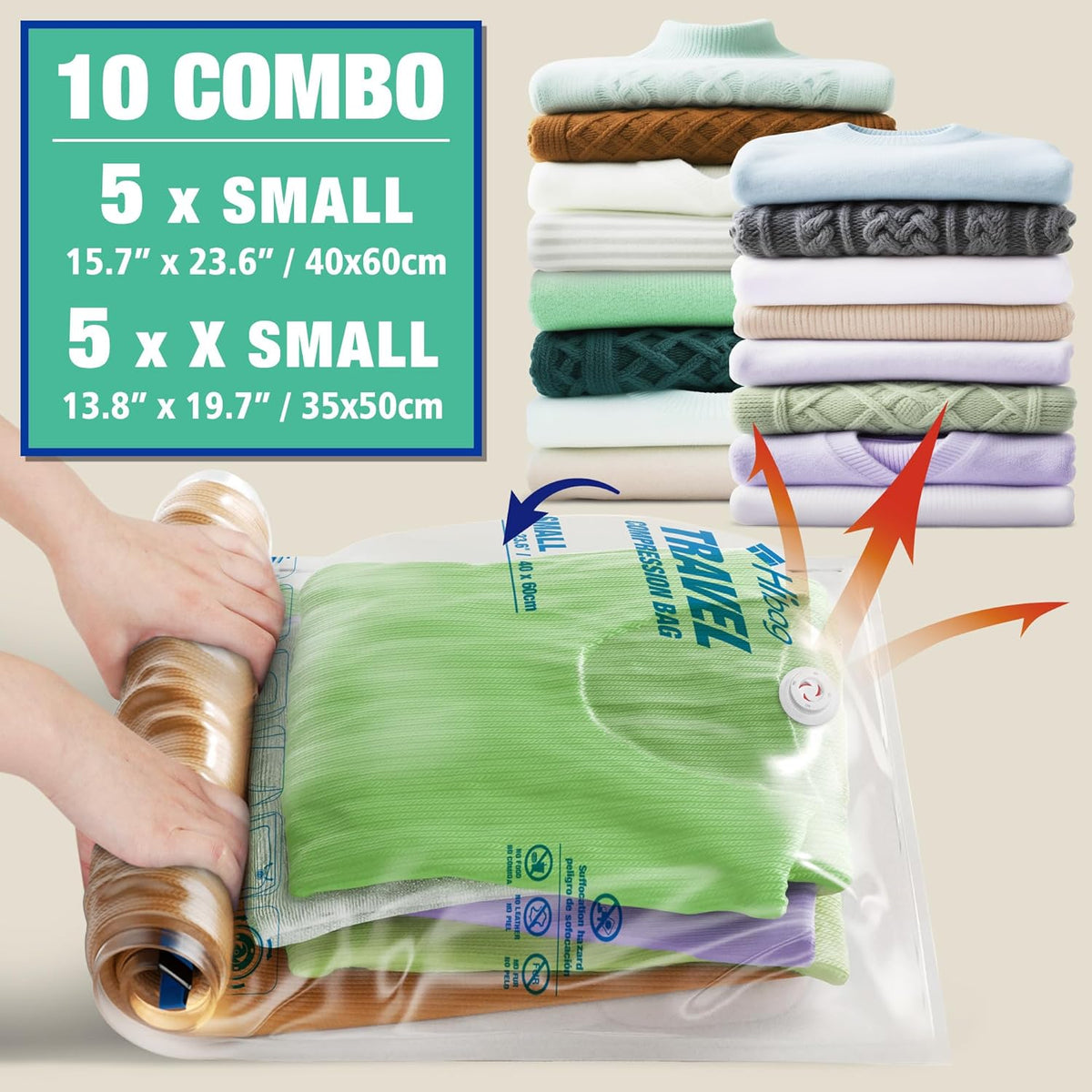 Travel Zipper Storage Bags, Travel Essentials Roll Up Compression Bags | Cruise Flight Accessories, fit Luggase Carryon Backpack, for Clothes, Waterproof, No Vacuum Needed