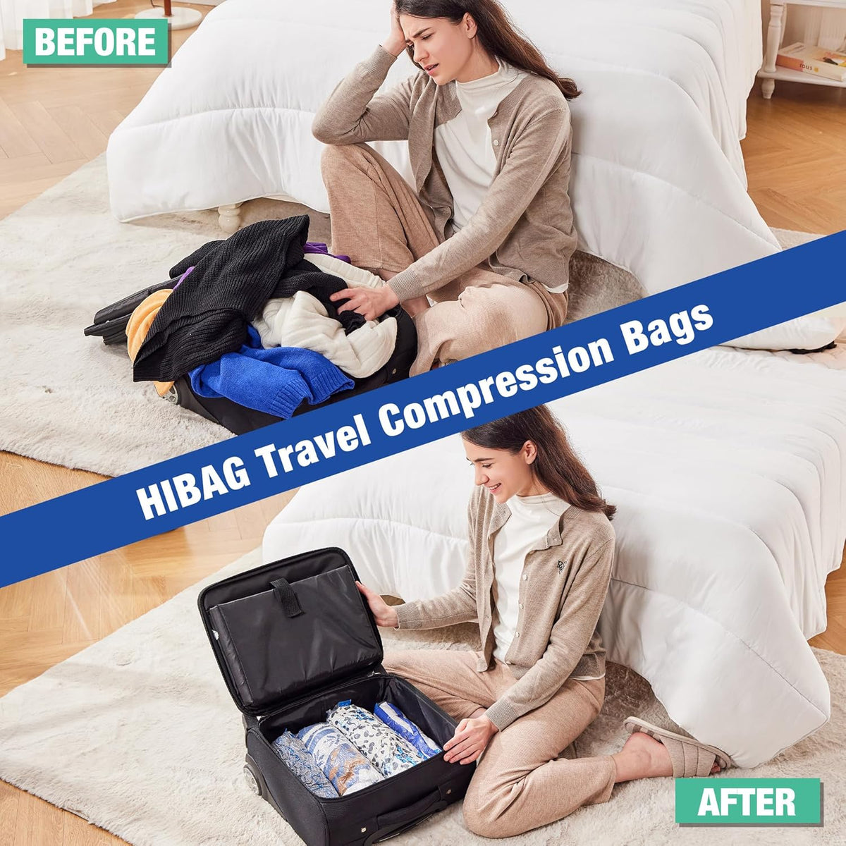 Travel Zipper Storage Bags, Travel Essentials Roll Up Compression Bags | Cruise Flight Accessories, fit Luggase Carryon Backpack, for Clothes, Waterproof, No Vacuum Needed
