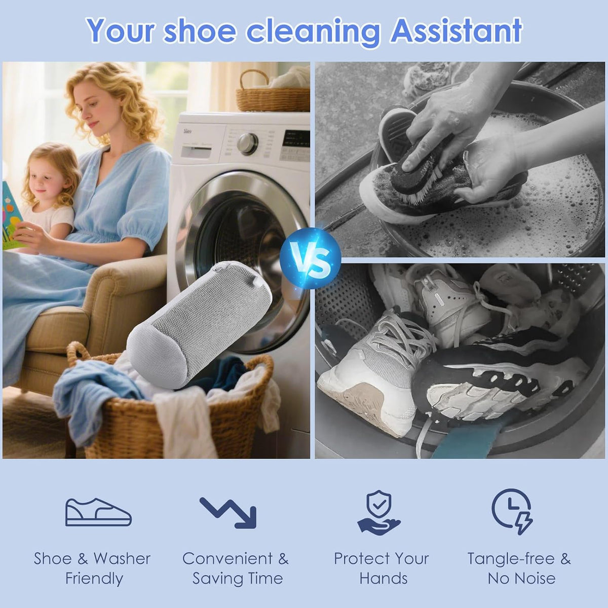 2Pcs Shoe Washing Machine Bags, Laundry Shoes Bag for Washer & Dryer, Reusable Shoe Cleaning Bag Fluffy Fiber Inside, Large Sneaker Tennis Laundry Bags for All Mudy Shoes, 7 x 13 Inches
