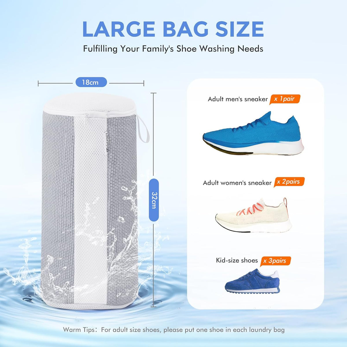 2Pcs Shoe Washing Machine Bags, Laundry Shoes Bag for Washer & Dryer, Reusable Shoe Cleaning Bag Fluffy Fiber Inside, Large Sneaker Tennis Laundry Bags for All Mudy Shoes, 7 x 13 Inches
