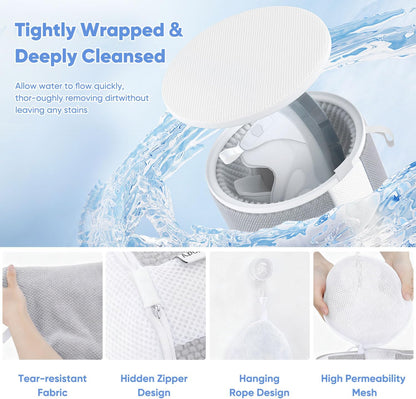 2Pcs Shoe Washing Machine Bags, Laundry Shoes Bag for Washer & Dryer, Reusable Shoe Cleaning Bag Fluffy Fiber Inside, Large Sneaker Tennis Laundry Bags for All Mudy Shoes, 7 x 13 Inches