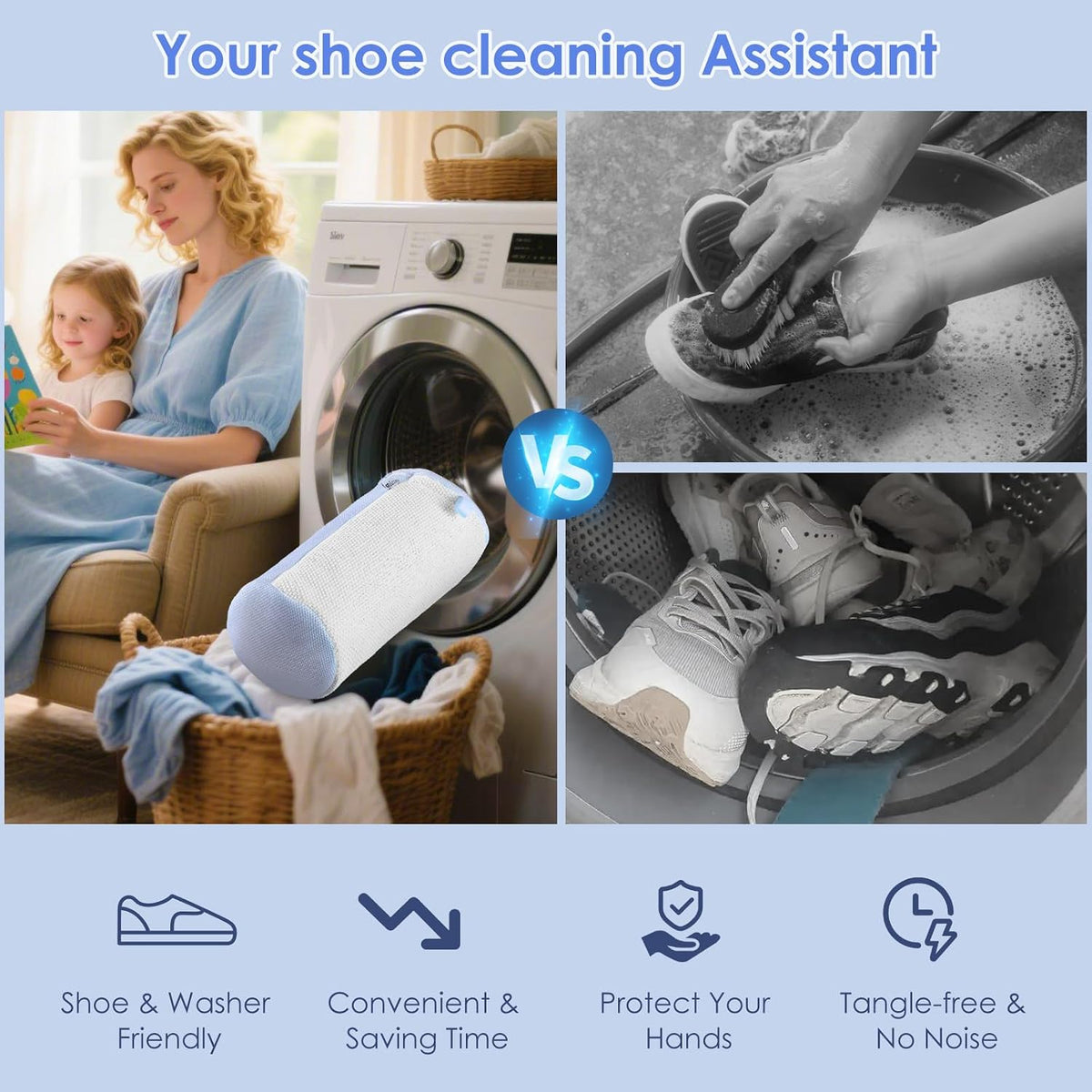 2Pcs Shoe Washing Machine Bags, Laundry Shoes Bag for Washer & Dryer, Reusable Shoe Cleaning Bag Fluffy Fiber Inside, Large Sneaker Tennis Laundry Bags for All Mudy Shoes, 7 x 13 Inches