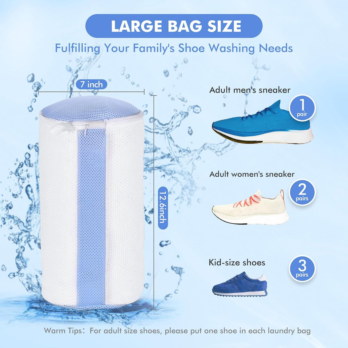 2Pcs Shoe Washing Machine Bags, Laundry Shoes Bag for Washer & Dryer, Reusable Shoe Cleaning Bag Fluffy Fiber Inside, Large Sneaker Tennis Laundry Bags for All Mudy Shoes, 7 x 13 Inches