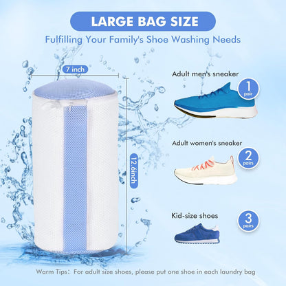 2Pcs Shoe Washing Machine Bags, Laundry Shoes Bag for Washer & Dryer, Reusable Shoe Cleaning Bag Fluffy Fiber Inside, Large Sneaker Tennis Laundry Bags for All Mudy Shoes, 7 x 13 Inches