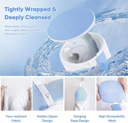 2Pcs Shoe Washing Machine Bags, Laundry Shoes Bag for Washer & Dryer, Reusable Shoe Cleaning Bag Fluffy Fiber Inside, Large Sneaker Tennis Laundry Bags for All Mudy Shoes, 7 x 13 Inches