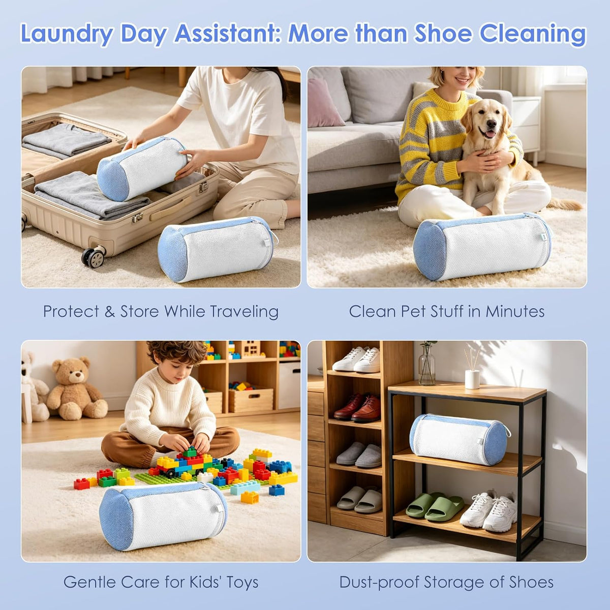 2Pcs Shoe Washing Machine Bags, Laundry Shoes Bag for Washer & Dryer, Reusable Shoe Cleaning Bag Fluffy Fiber Inside, Large Sneaker Tennis Laundry Bags for All Mudy Shoes, 7 x 13 Inches