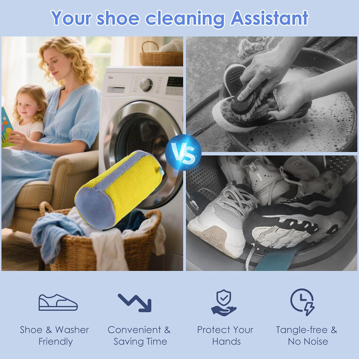 2Pcs Shoe Washing Machine Bags, Laundry Shoes Bag for Washer & Dryer, Reusable Shoe Cleaning Bag Fluffy Fiber Inside, Large Sneaker Tennis Laundry Bags for All Mudy Shoes, 7 x 13 Inches