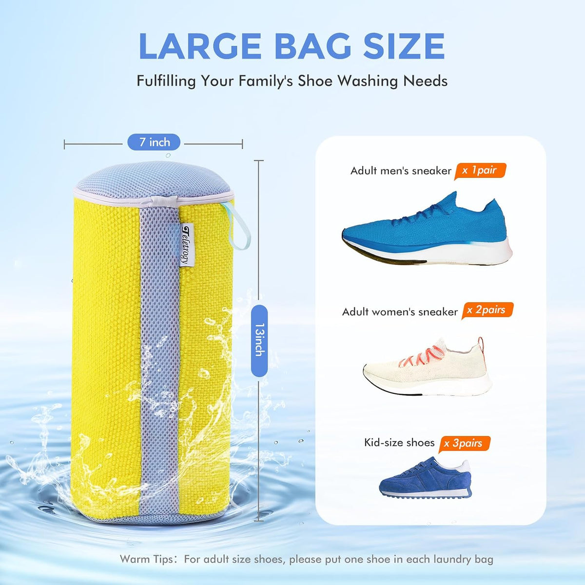 2Pcs Shoe Washing Machine Bags, Laundry Shoes Bag for Washer & Dryer, Reusable Shoe Cleaning Bag Fluffy Fiber Inside, Large Sneaker Tennis Laundry Bags for All Mudy Shoes, 7 x 13 Inches