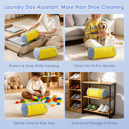 2Pcs Shoe Washing Machine Bags, Laundry Shoes Bag for Washer & Dryer, Reusable Shoe Cleaning Bag Fluffy Fiber Inside, Large Sneaker Tennis Laundry Bags for All Mudy Shoes, 7 x 13 Inches