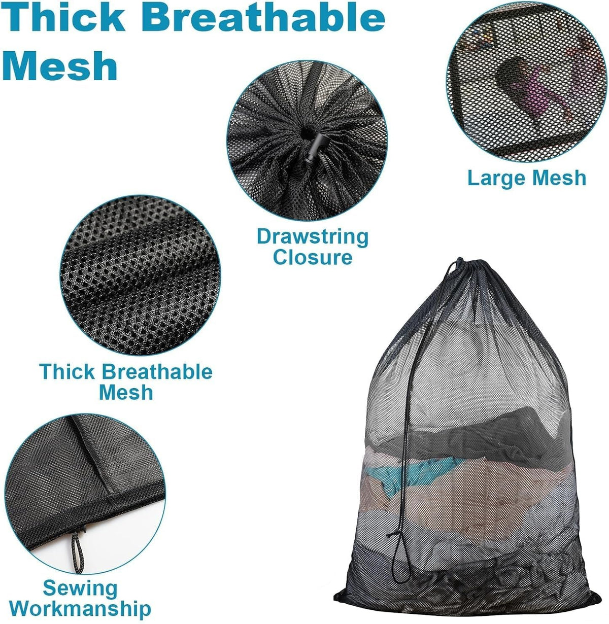 2 Pack Mesh Laundry Bags, 23 x 34 Inches Heavy Duty Mesh Laundry Bag, Large Laundry Drawstring Bag for College, Dorm, Travel, Family and Apartment Dwellers (white)